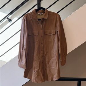 Brown Leather Button-Up Dress